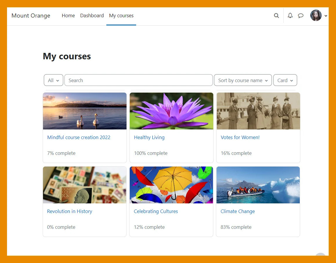 screenshot of new My courses tab