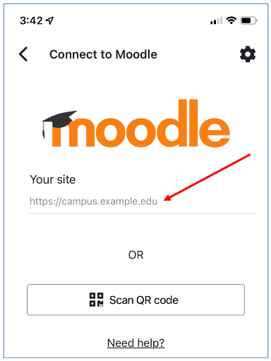 Moodle mobile app login homescreen