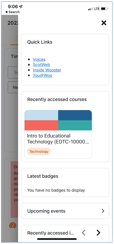 Moodle mobile app right sidebar