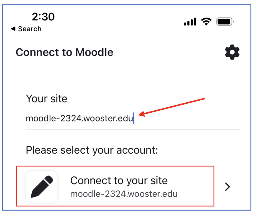 Moodle mobile app login enter URL